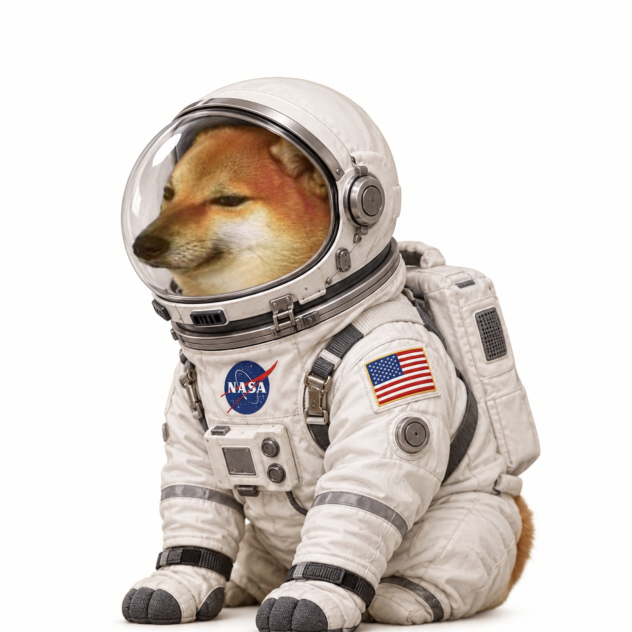 AstroDog wearing an astronaut suit